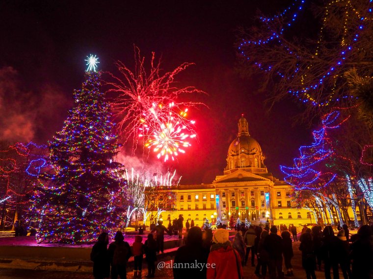 yeg, december, alberta legislature, christmas, fireworks, new years