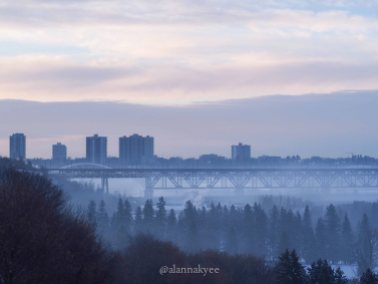 yeg, lookbook, march, snow, winter, high level bridge, sunrise, fog